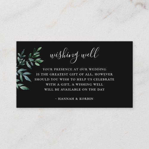 Botanical Greenery Black Wedding Wishing Well Enclosure Card