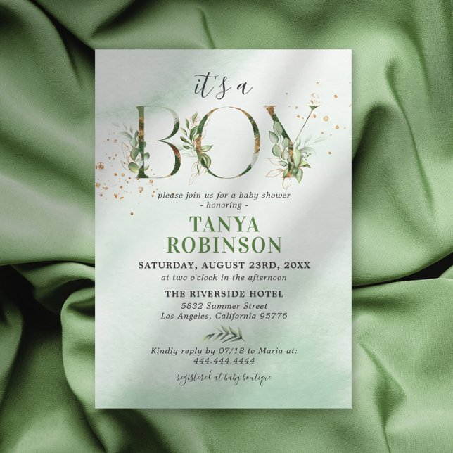 Botanical Greenery Boy Baby Shower Invitation