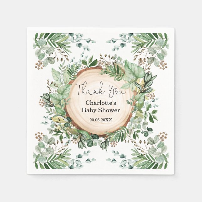 Botanical Greenery Bridal Shower Baby 1st Birthday Napkins (Front)