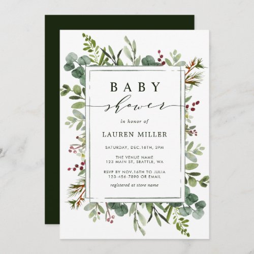 Botanical Greenery Christmas Baby Shower Invitation