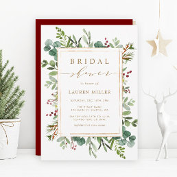 Botanical Greenery Christmas Bridal Shower Invitation