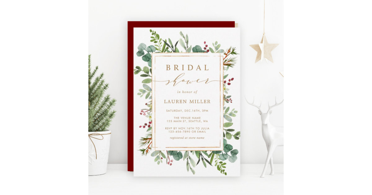 Botanical Greenery Christmas Bridal Shower Invitation | Zazzle
