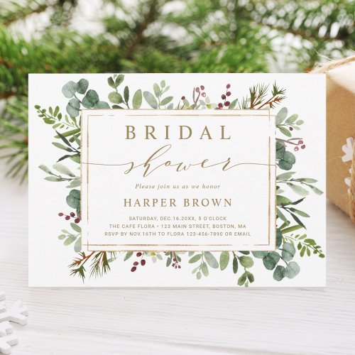 Botanical Greenery Christmas Bridal Shower  Invitation