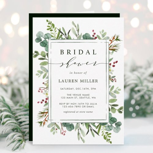 Botanical Greenery Christmas Bridal Shower Invitation