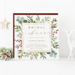 Botanical Greenery Christmas Bridal Shower Square  Invitation<br><div class="desc">This bridal shower invitation features painted watercolor eucalyptus,  green leaves,  red berries,  pine branches,  and a faux gold square frame with stylish calligraphy. For more advanced customization of this design,  please click the "Customize further" link. Matching items are also available.</div>