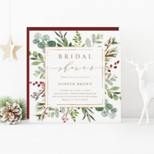 Botanical Greenery Christmas Bridal Shower Square  Invitation
