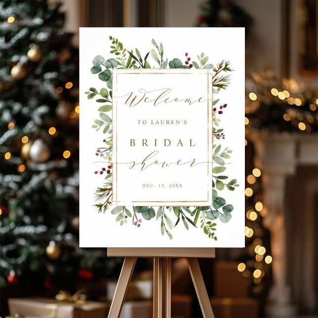Botanical Greenery Christmas Bridal Shower Welcome Foam Board (Creator Uploaded)