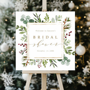 Botanical Greenery Christmas Bridal Shower Welcome Foam Board