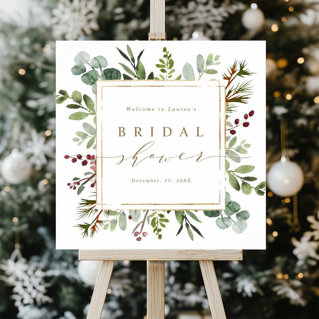 Botanical Greenery Christmas Bridal Shower Welcome Foam Board (Creator Uploaded)