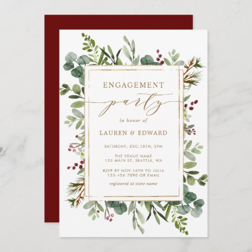 Botanical Greenery Christmas Engagement Party Invitation