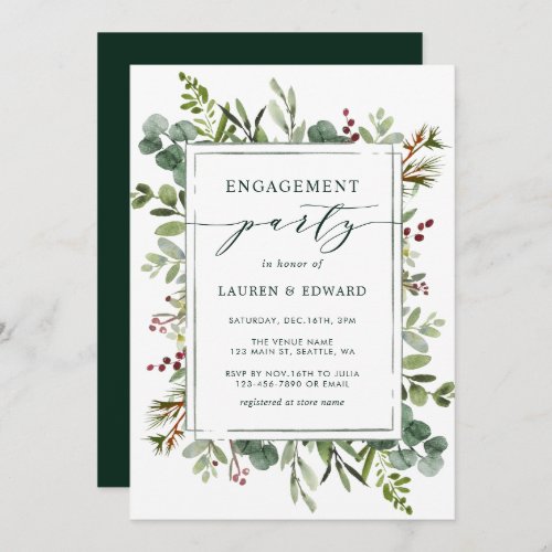 Botanical Greenery Christmas Engagement Party Invitation