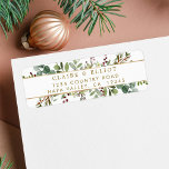 Botanical Greenery Christmas Gold Return Address Label<br><div class="desc">This return address label features painted watercolor red berries,  pine branches,  eucalyptus,  green leaves with gold stripes. For more advanced customization of this design,  please click the "Customize further" link.  Matching items are also available.</div>