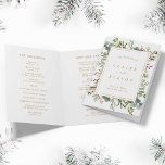 Botanical Greenery Christmas Gold Wedding Program<br><div class="desc">This wedding ceremony program features painted watercolor eucalyptus,  green leaves,  red berries,  pine branches with a faux gold rectangular frame. For more advanced customization of this design,  please click the "Customize further" link. Matching items are also available. NOTE: You will need to fold them in half when they arrive.</div>