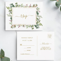 Botanical Greenery Christmas Gold Wedding RSVP