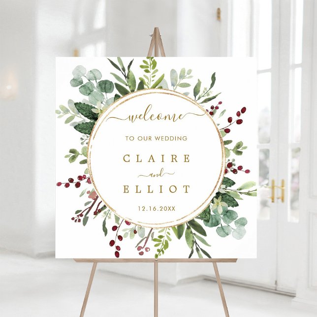Botanical Greenery Christmas Gold Wedding Welcome Foam Board (Creator Uploaded)