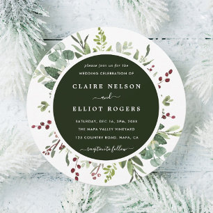 Botanical Greenery Christmas Green Wedding Circle Invitation