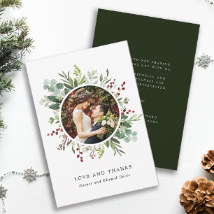Botanical Greenery Christmas Green Wedding Photo Thank You Card