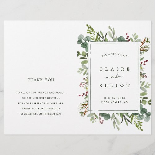 Botanical Greenery Christmas Green Wedding Program