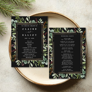 Botanical Greenery Christmas Holiday Black Wedding Program