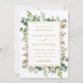 Botanical Greenery Christmas Holiday Gold Wedding Invitation (Front)