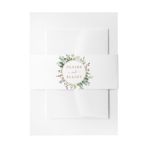 Botanical Greenery Christmas Holiday Gold Wedding  Invitation Belly Band