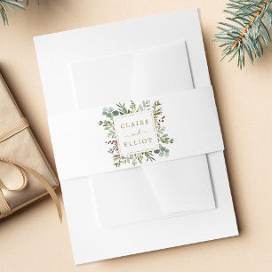 Botanical Greenery Christmas Holiday Gold Wedding Invitation Belly Band