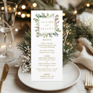 Botanical Greenery Christmas Holiday Gold Wedding Menu