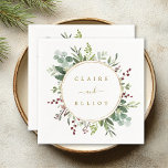 Botanical Greenery Christmas Holiday Gold Wedding  Napkins<br><div class="desc">This wedding paper napkin features painted watercolor eucalyptus,  green leaves,  red berries,  pine branches,  and a faux gold circle frame. For more advanced customization of this design,  please click the "Customize further" link. Matching items are also available.</div>