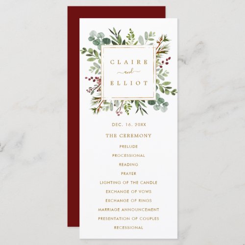 Botanical Greenery Christmas Holiday Gold Wedding Program