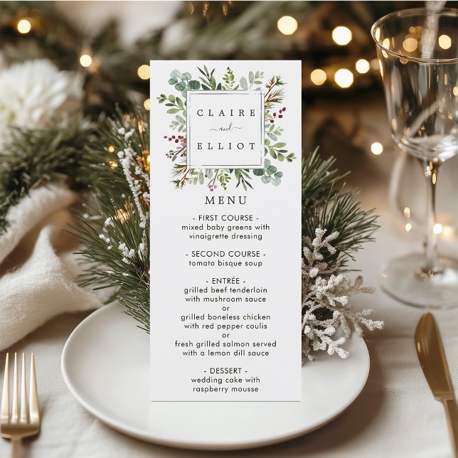 Botanical Greenery Christmas Holiday Green Wedding Menu (Creator Uploaded)