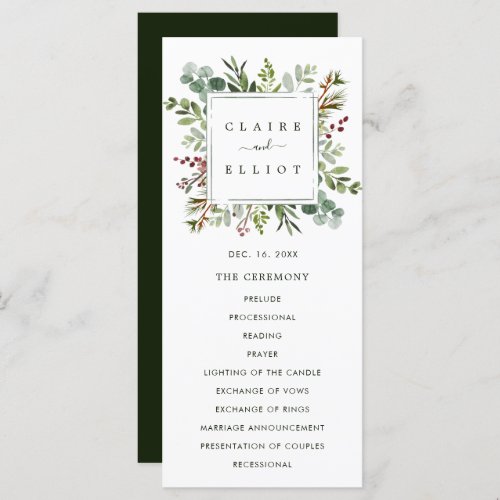 Botanical Greenery Christmas Holiday Green Wedding Program