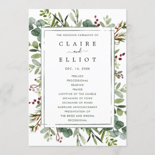 Botanical Greenery Christmas Holiday Wedding Green Program