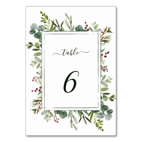 Botanical Greenery Christmas Holiday Wedding Green Table Number