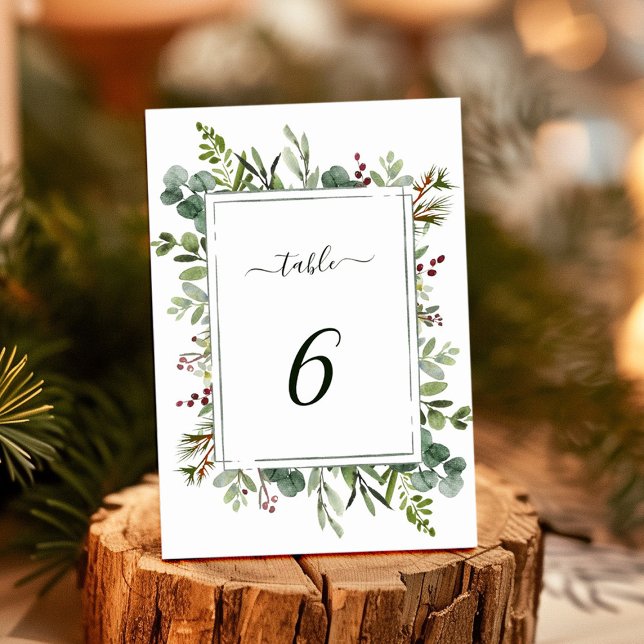 Botanical Greenery Christmas Holiday Wedding Green Table Number (Creator Uploaded)