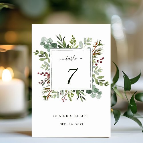 Botanical Greenery Christmas Holiday Wedding Green Table Number