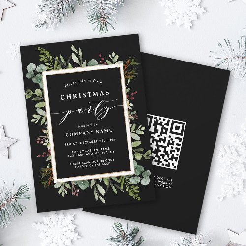Botanical Greenery Christmas Party with QR Code Invitation