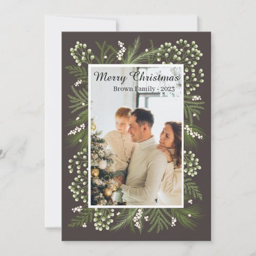 Botanical Greenery Christmas Photo Holiday Card