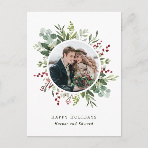 Botanical Greenery Christmas Photo Holiday Postcard