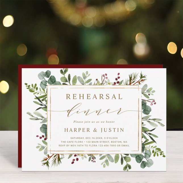 Botanical Greenery Christmas Rehearsal Dinner Invitation (Creator Uploaded)