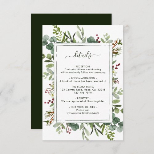 Botanical Greenery Christmas Wedding Details  Enclosure Card