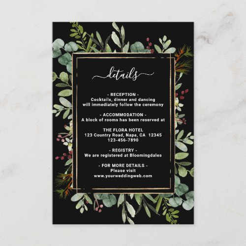 Botanical Greenery Christmas Wedding Details  Enclosure Card
