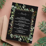 Botanical Greenery Christmas Wedding Details  Enclosure Card<br><div class="desc">This wedding enclosure card features painted watercolor eucalyptus,  green leaves,  red berries,  pine branches with a faux gold rectangle frame on a black background. For more advanced customization of this design,  please click the "Customize further" link. Matching items are also available.</div>