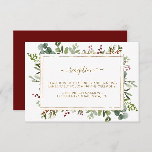 Botanical Greenery Christmas Wedding Reception Enclosure Card