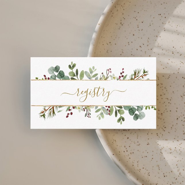 Botanical Greenery Christmas Wedding Registry Gold Enclosure Card (Creator Uploaded)