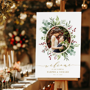 Botanical Greenery Christmas Wedding Welcome Photo Foam Board