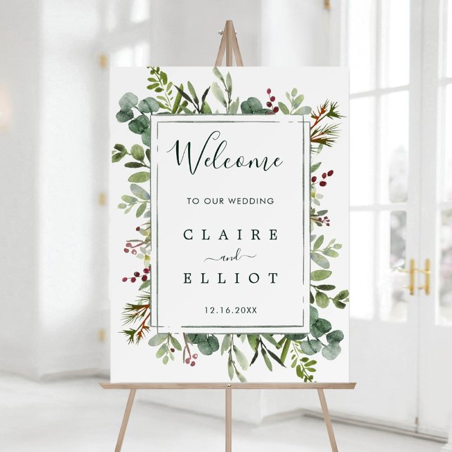 Botanical Greenery Christmas Wedding Welcome Sign (Creator Uploaded)