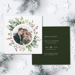 Botanical Greenery Christmas Winter Wedding Square Save The Date<br><div class="desc">This Christmas | Holiday save the date flat card features painted watercolor eucalyptus,  green leaves,  red berries,  pine branches with a circle photo and custom text on the back. For more advanced customization of this design,  please click the "customize further" link. Matching items are also available.</div>