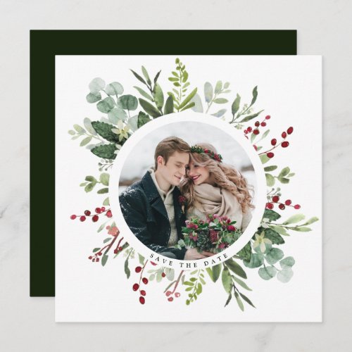 Botanical Greenery Christmas Winter Wedding Square Save The Date