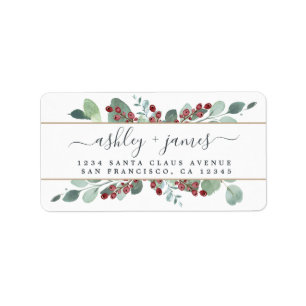 Botanical Greenery Cranberry Christmas Gold Label