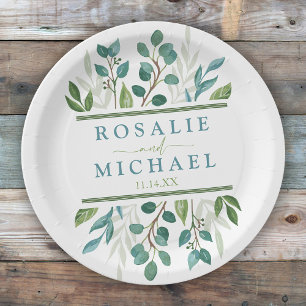 Botanical Greenery Custom Name Paper Plates